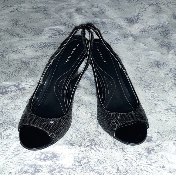 🖤 Tahari Black Sequin Heels🖤 - Picture 6 of 7